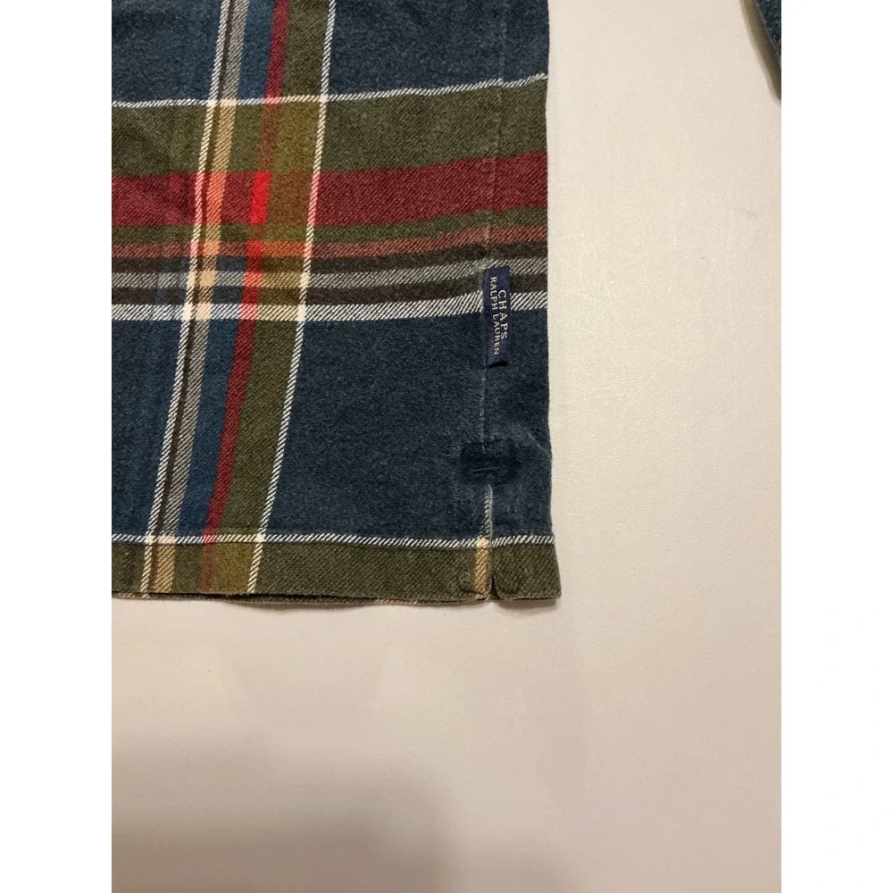 VTG Y2K Chaps Ralph Lauren Plaid Long Sleeve Polo‎ Shirt Mens XL Navy Green 90s
